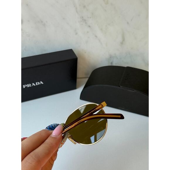 NEW Prada PR B52S Gold Brown Round Metal Sunglasses - Picture 3 of 8